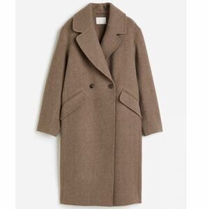 H&M brown coat DOUBLE-BREASTED wool blend size 10